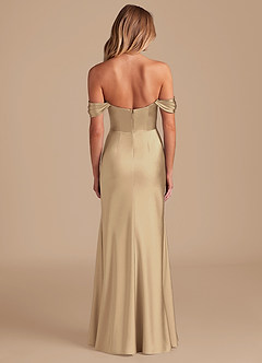 Azazie Saige Bridesmaid Dresses Champagne A-Line Off the Shoulder Metallic Satin Convertible Dress image4
