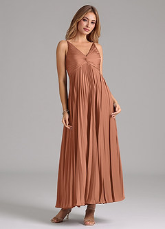 Azazie Raychelle Bridesmaid Dresses Bronzer A-Line Pleated Stretch Satin Dress image5
