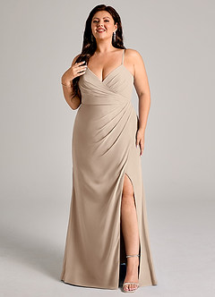 Azazie Maci Vestidos de damas de honor Vestido de Gris Pardo de Gasa de Corte Recto con Plisado image8