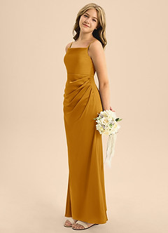 Azazie Renna Junior Butterscotch A-Line Pleated Stretch Satin Dress image3