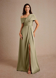 Azazie Milton Mother of the Bride Dresses Moss Green A-Line Pleated Stretch Satin Dress image5