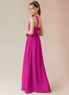 Azazie Jiya Junior Fuchsia A-Line Pleated Chiffon Dress image3