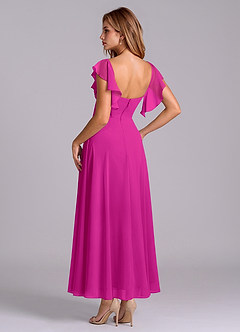 Azazie Leilani 신부 들러리 드레스 A라인 셔링 쉬폰 발목 길이 드레스 image5