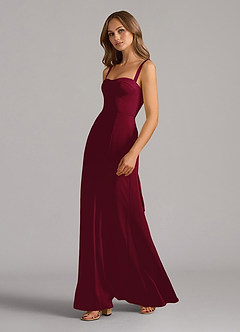 Azazie Amaris Bridesmaid Dresses Burgundy A-Line Corset Stretch Satin Dress image4