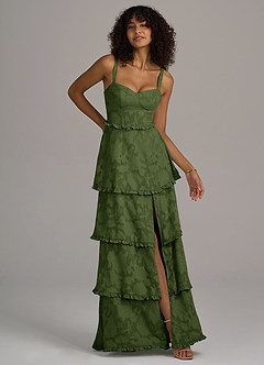 Azazie Romie Robes de demoiselle d'honneur Robe Trapèze en Blumen-Burnout Corset Olive image3