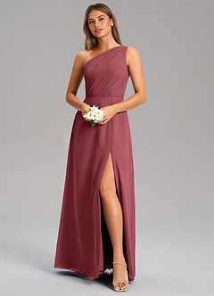 Azazie Phaedra Bridesmaid Dresses Merlot A-Line One Shoulder Chiffon Dress image4