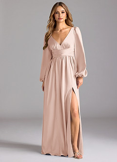 Azazie Norah Robes de demoiselle d'honneur Robe Trapèze en Satin extensible Rose Pâle image1