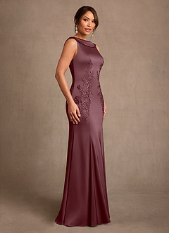 Azazie Franny Mère de la mariée Robes Robe Fourreau en Satin extensible Dentelle Sangria image3
