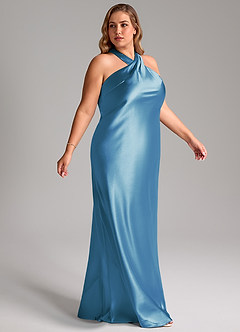 Azazie Doretta Bridesmaid Dresses Steel Blue Mermaid Bow Metallic Satin Dress image10
