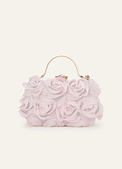 front 3D Floral Embellished Handbag with Rhinestone Top Handle