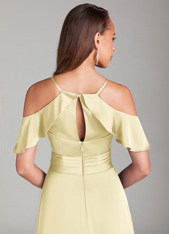 Azazie Dakota Bridesmaid Dresses Lemon Sorbet A-Line Off the Shoulder Stretch Satin Dress image6