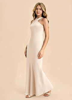 Azazie Doretta Junior Robe Fourreau en Mousseline de soie Plissée Albâtre Blanc image4