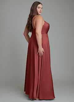 Azazie Sarella Robes de demoiselle d'honneur Robe Trapèze en Satin extensible Plissé Terracotta image7