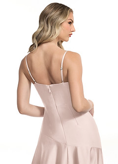 Azazie Kayla Bridesmaid Dresses Blushing Pink Sheath Side Slit Stretch Satin Dress image5