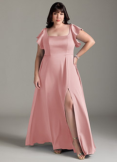Azazie Bondi Bridesmaid Dresses Powder Pink A-Line Bow Stretch Satin Dress image7
