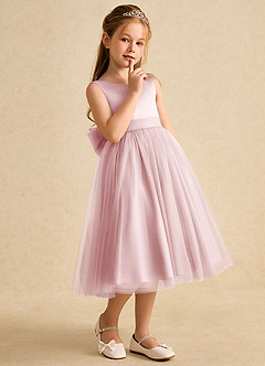 Azazie Winnie Flower Girl Dresses Powder Pink Ball-Gown Bow Tulle Dress image6