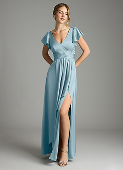 Azazie Omari Vestidos de damas de honor Vestido de Azul Malhumorado de Satén Elástico de Corte en A image1