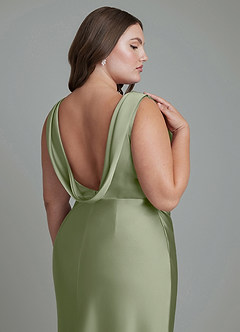 Azazie Kieryn Bridesmaid Dresses Pistachio Mermaid Pleated Stretch Satin Dress image14