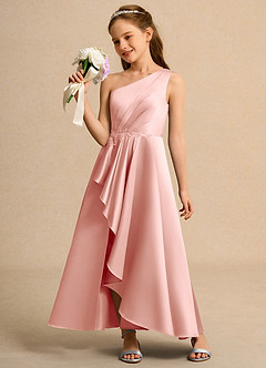 Azazie Taffy Junior Formal vestidos de niña de las flores Vestido de Rosetón de Satin Mate de Corte En A con Encaje image3