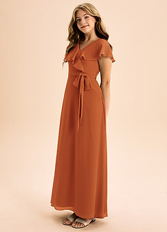 Azazie Lainey Junior Cinnamon A-Line with Pockets Chiffon Dress image3