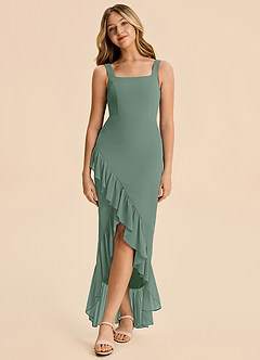 Azazie Reesie Junior Eucalyptus Sheath Ruched Chiffon Dress image3
