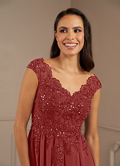 Azazie Amethyst Mother of the Bride Dresses Rust A-Line V-Neck Sequins Chiffon Dress image7
