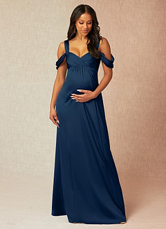 Azazie Rhea vestidos de dama de honor de maternidad Vestido de Acampanado Off The Shoulder Plisado Largo hasta el piso Stretch Satin image1