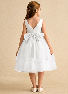 Azazie Rene Blumenmädchenkleider A-Linie Schleifen Tüll Kleid Elfenbein Weiß image2