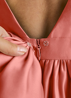 Azazie Mimia Flower Girl Dresses Salmon Pink A-Line Bow Matte Satin Dress image5