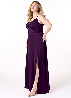 Azazie Dalilah Brautjungfernkleider A-Linie V-Hals Gefaltet Stretch-Satin Kleid Traube image8