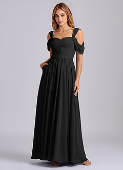 Azazie Koa Brudtärnklänningar Klä av A-Linje i Chiffong Av axeln Svart image3