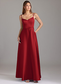 Azazie Marley Bridesmaid Dresses Pomegranate A-Line Off the Shoulder Stretch Satin Convertible Dress image3