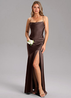 Azazie Grata Bridesmaid Dresses Ganache Mermaid Side Slit Stretch Satin Dress image1