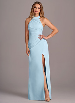 Azazie Jemma Vestidos de damas de honor Vestido de Azul Cielo de Gasa de Corte Recto con Plisado image4