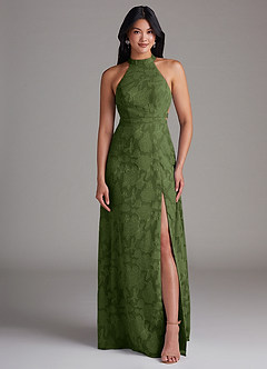 Azazie Clarice Jurken voor bruidsmeisjes Jurk van Bloemen Burn-out met A-Lijn Zijsplit Olijf image4