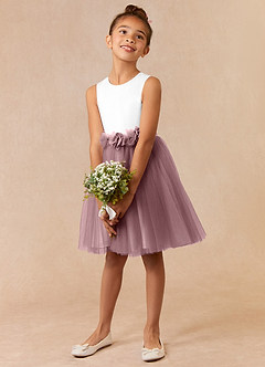Azazie Loulou Flower Girl Dresses Diamond White Dusty Rose A-Line Sleeveless Tulle Dress image3