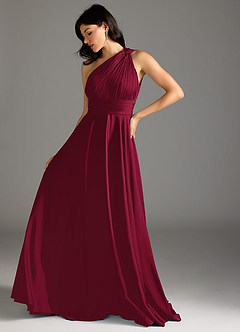 Azazie Charlize Bridesmaid Dresses Burgundy A-Line One Shoulder Stretch Satin Dress image5