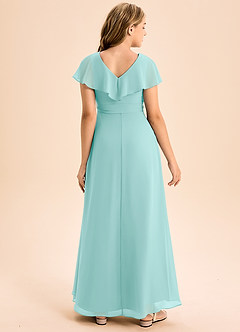 Azazie Lainey Junior Abito A-Line in Chiffon Con Tasche Acqua image2