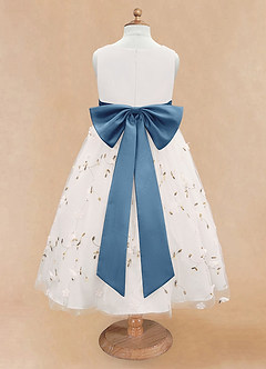 Azazie Pollie Blumenmädchenkleider A-Linie Schleifen Tüll Kleid Elfenbein Stahlblau image12