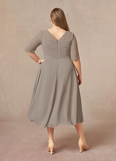 Azazie Naomi Mother of the Bride Dresses Taupe A-Line Boatneck Pleated Chiffon Dress image11