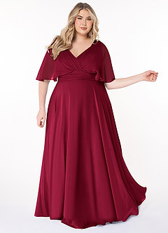 Azazie Pamela Bridesmaid Dresses Burgundy A-Line V-Neck Pleated Chiffon Dress image8