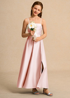 Azazie Pebbles Girl Flower Girl Dresses Blushing Pink A-Line Pleated Matte Satin Dress image7