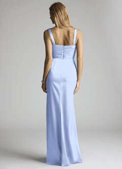 Azazie Elida 신부 들러리 드레스 쉬스 주름진 스트레치 새틴 바닥 길이 드레스 image4