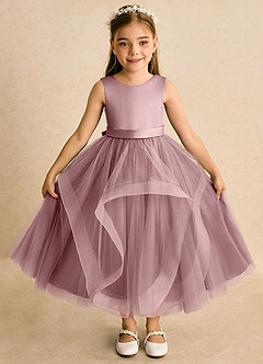 Azazie Vana Abiti da Ragazza di Fiori Abito Principessa in Tulle Fiocco Rosa Polverosa image6