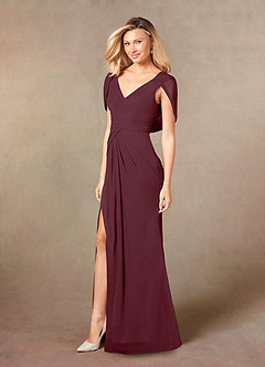 Azazie Luisa Mother of the Bride Dresses Cabernet Mermaid V-Neck Pleated Mesh Dress image3
