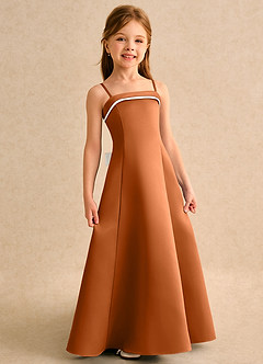 Azazie Izel Girls Formal Flower Girl Dresses Ivory Copper A-Line Pleated Matte Satin Dress image3