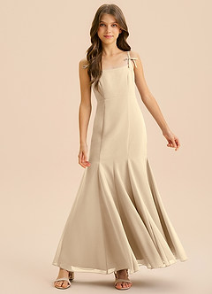 Azazie Evey Junior Abito Sirena in Chiffon Plissettato Champagne image3