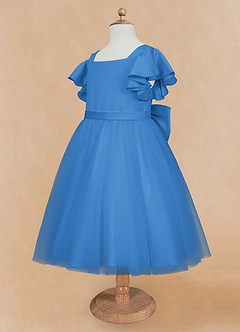 Azazie Kaeya Abiti da Ragazza di Fiori Abito A-Line in Tulle Fiocco Blue Jay image7