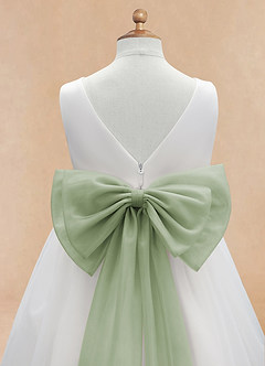 Azazie Kavi Flower Girl Dresses Ivory Dusty Sage A-Line Bow Matte Satin Dress image10