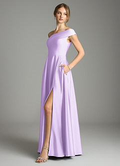 Azazie Melanie Vestidos de damas de honor Vestido de Lila de Satén Elástico de Corte en A con Vestidos sin tirantes image4